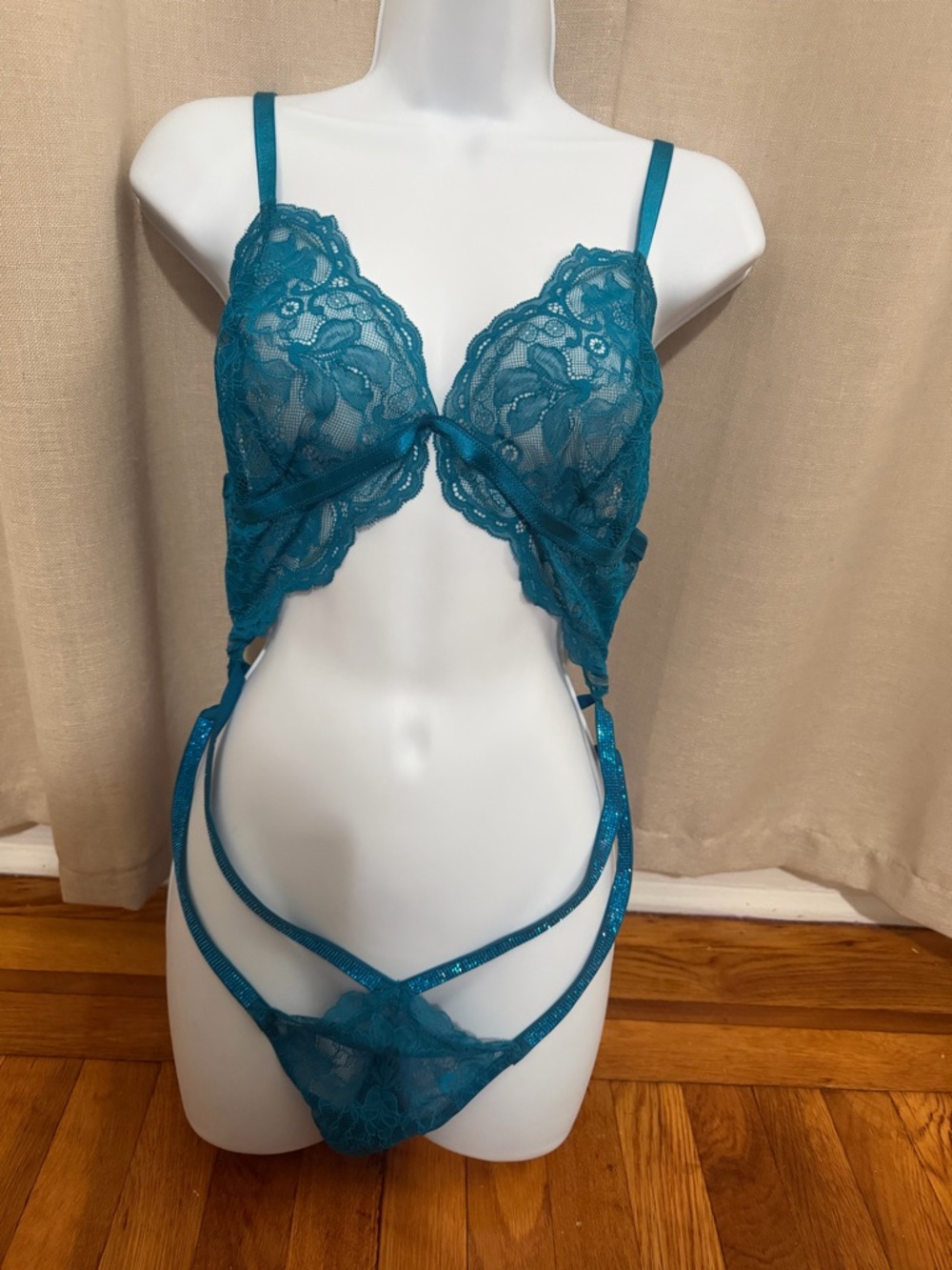 Victoria's Secret Teal Lace Strappy Bodysuit